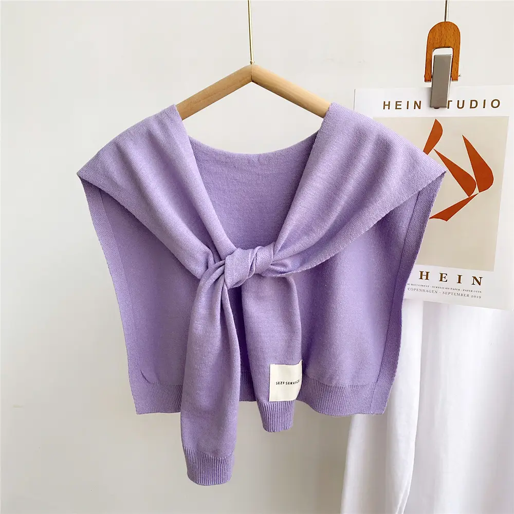 Women Knitted Striped Shawl Autumn Winter Fake Collar Decorative Scarf - Image 3