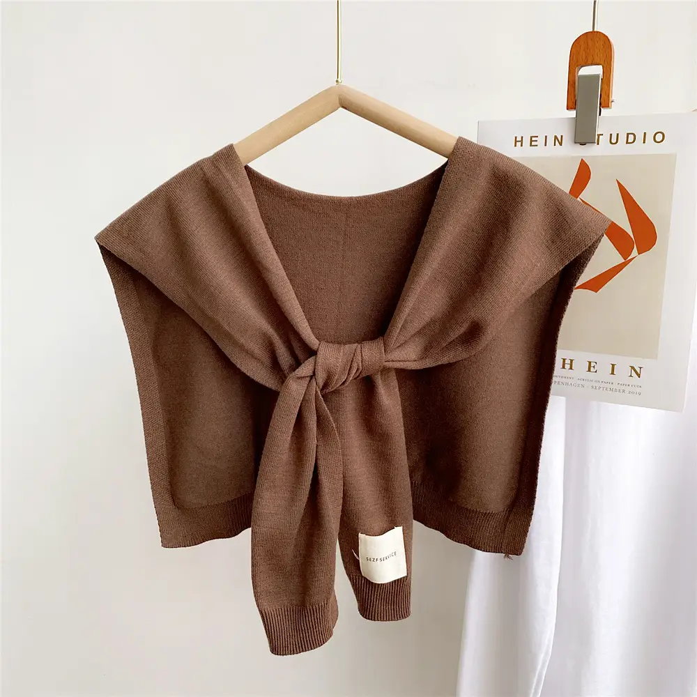 Women Knitted Striped Shawl Autumn Winter Fake Collar Decorative Scarf - Image 4