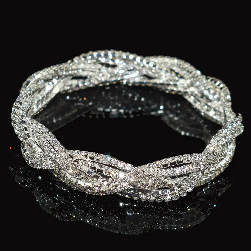 6-Row Full Rhinestone Elastic Bracelet Gold Silver - Image 6
