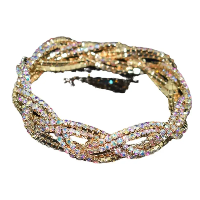 6-Row Full Rhinestone Elastic Bracelet Gold Silver - Image 9