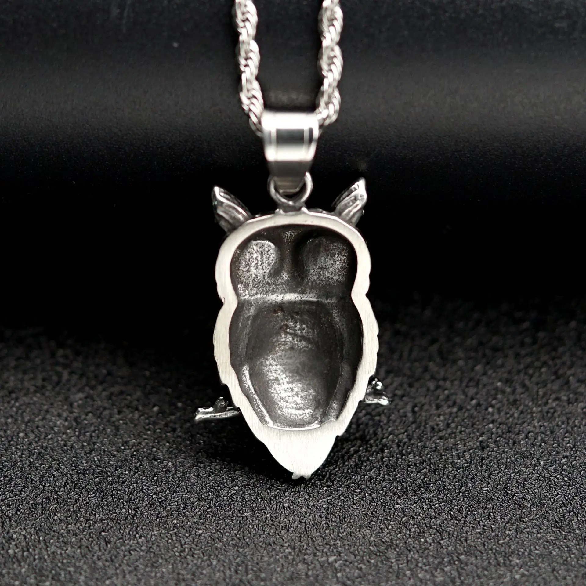 Titanium Steel Owl Pendant Necklace Black Retro Design