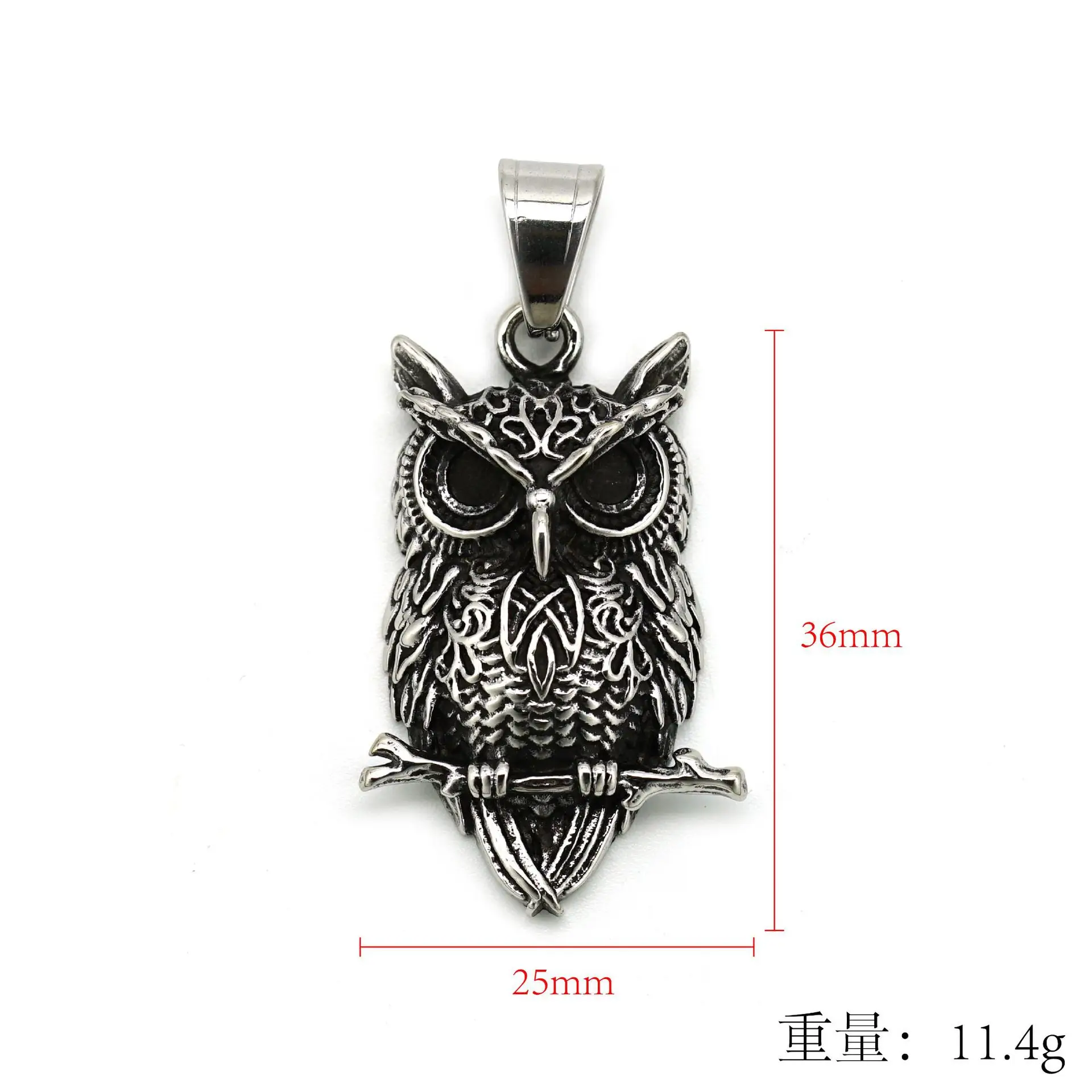 Titanium Steel Owl Pendant Necklace Black Retro Design