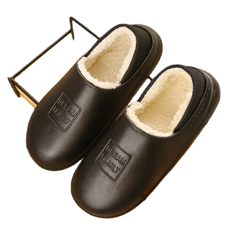 Thick-Soled Autumn and Winter Cotton Slippers with Heel, Non-Slip Cotton Shoes for Indoor and Outdoor Use, Waterproof, Couple's Home Slippers, Fleece-Lined, Casual Home Wear