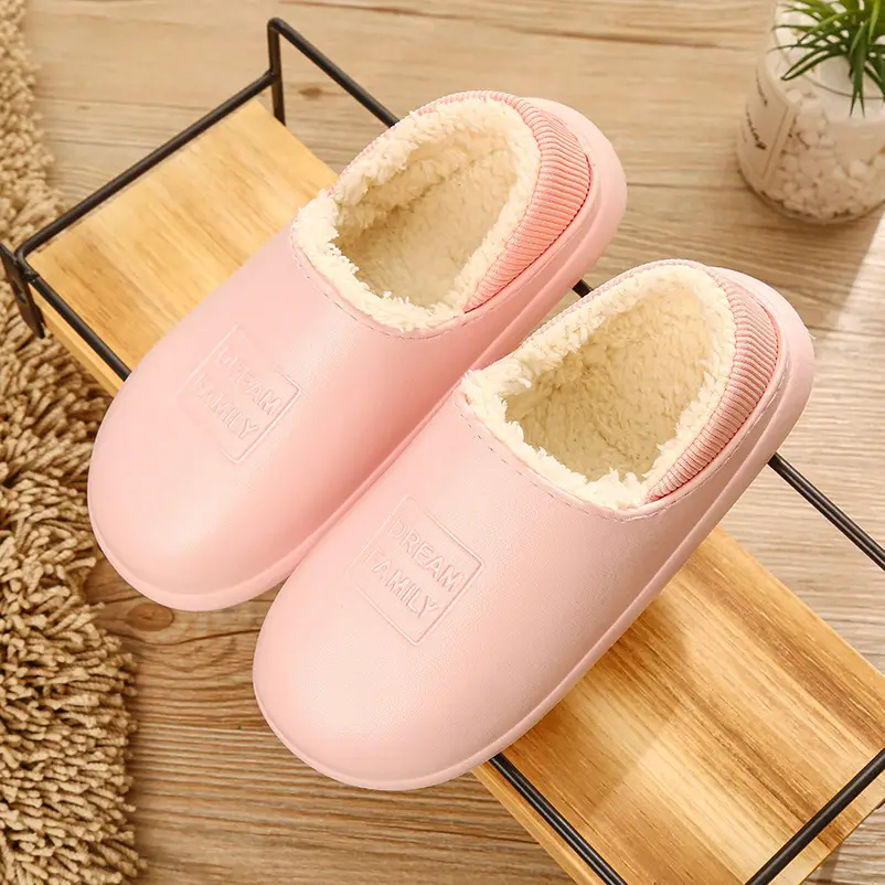 Thick-Soled Autumn and Winter Cotton Slippers with Heel, Non-Slip Cotton Shoes for Indoor and Outdoor Use, Waterproof, Couple's Home Slippers, Fleece-Lined, Casual Home Wear