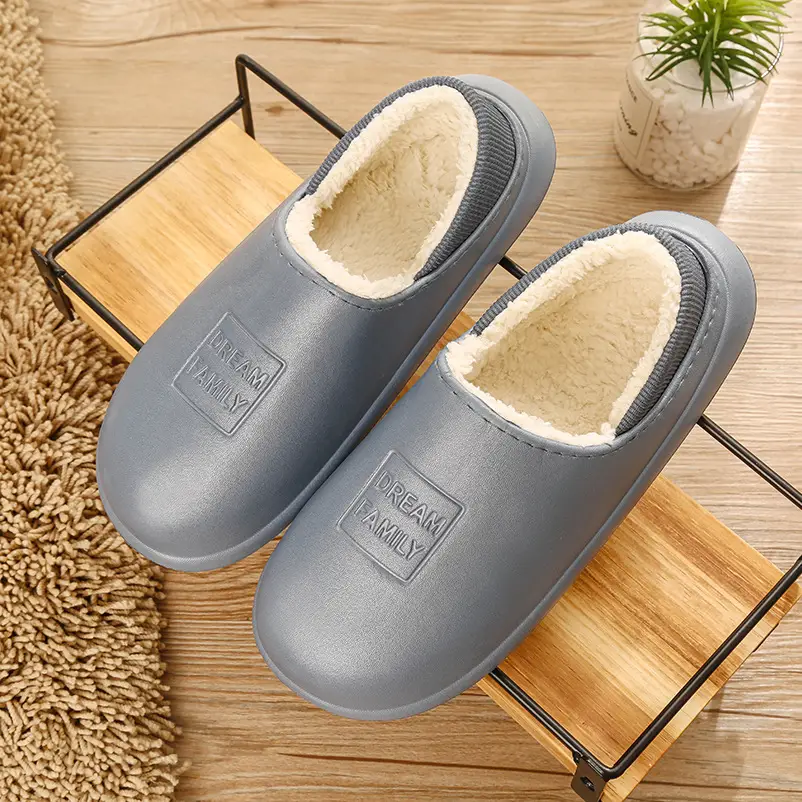 Thick-Soled Autumn and Winter Cotton Slippers with Heel, Non-Slip Cotton Shoes for Indoor and Outdoor Use, Waterproof, Couple's Home Slippers, Fleece-Lined, Casual Home Wear