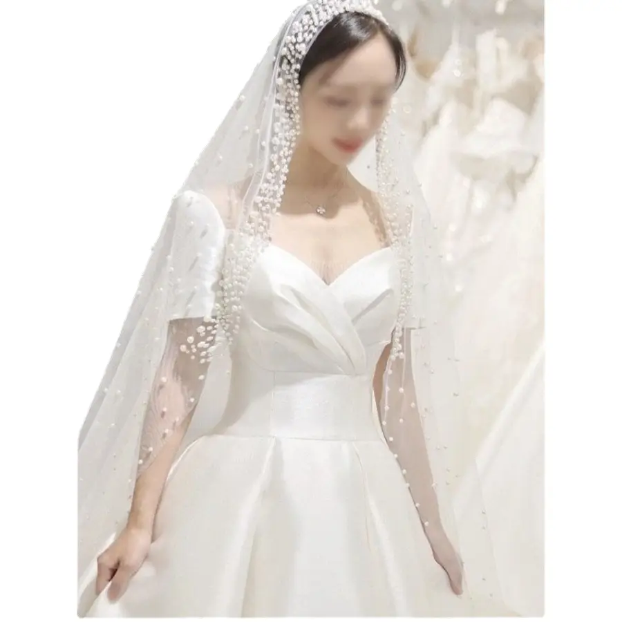 White Beaded Trailing Veil for Bridal Gown - Image 5