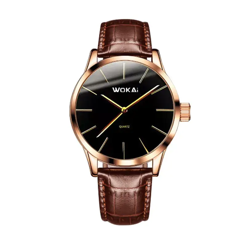 Wokai Men's Black Leather Strap Quartz Watch - Image 7