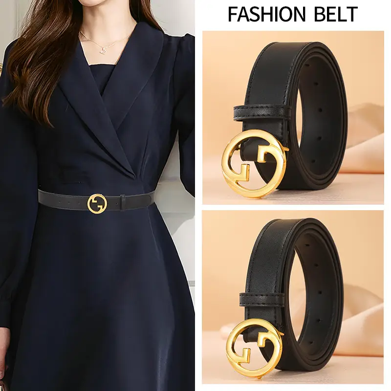 Women's Genuine Leather Belt with Gold Buckle - Image 3