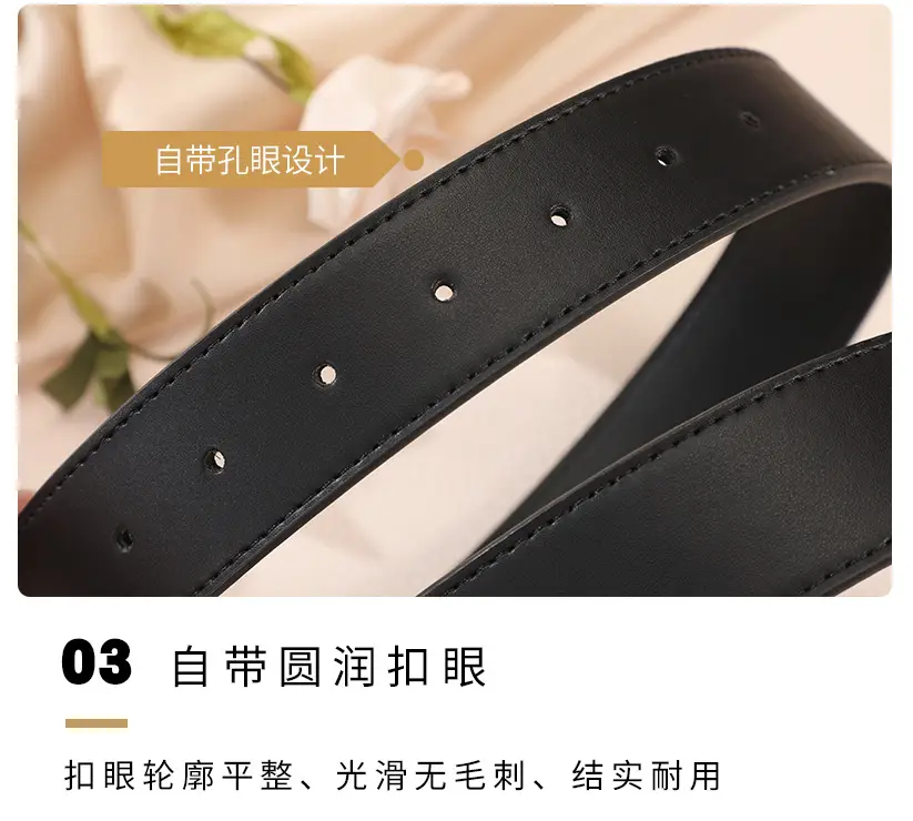 Women's Genuine Leather Belt with Gold Buckle — feature 10