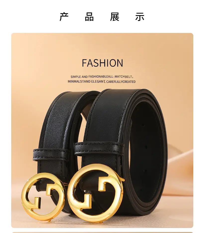 Women's Genuine Leather Belt with Gold Buckle — feature 12