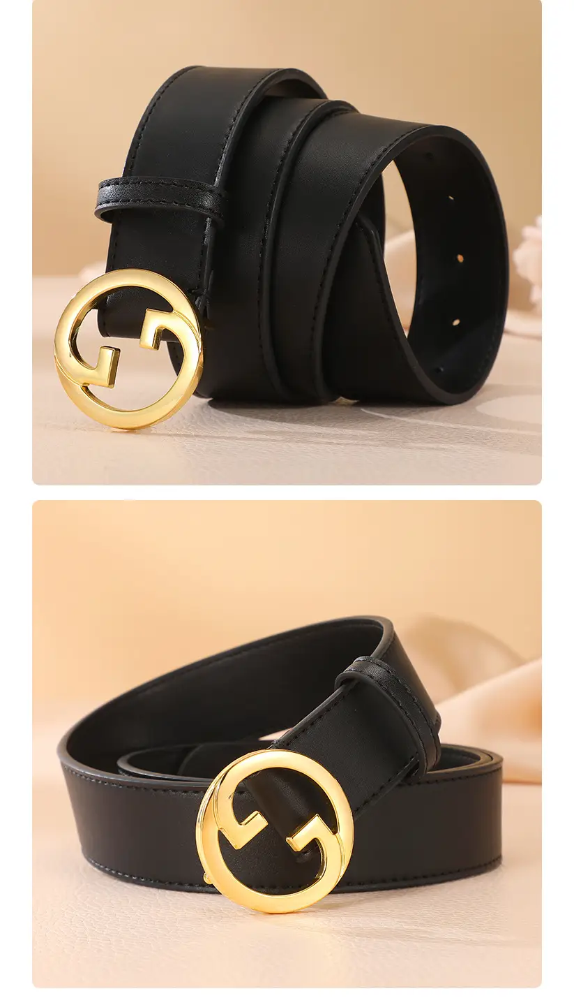 Women's Genuine Leather Belt with Gold Buckle — feature 13