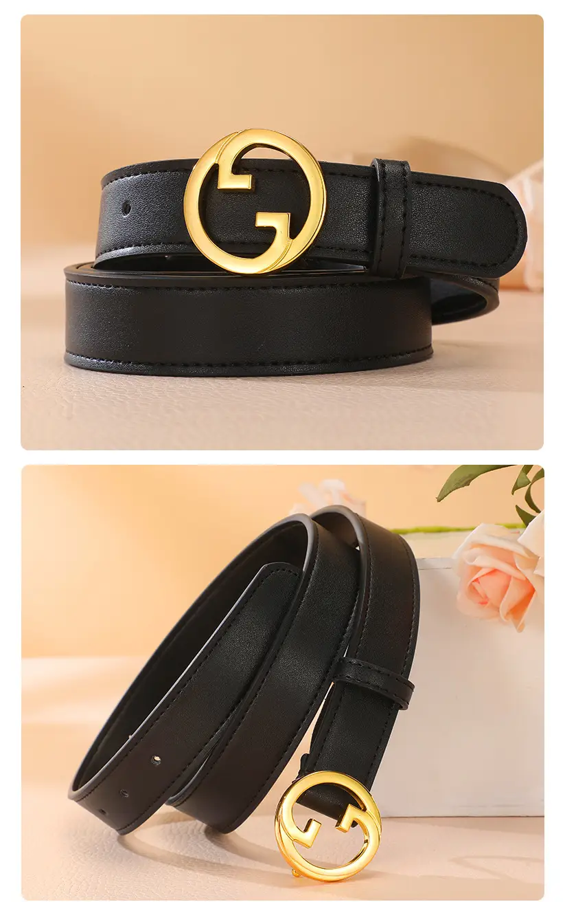 Women's Genuine Leather Belt with Gold Buckle — feature 5