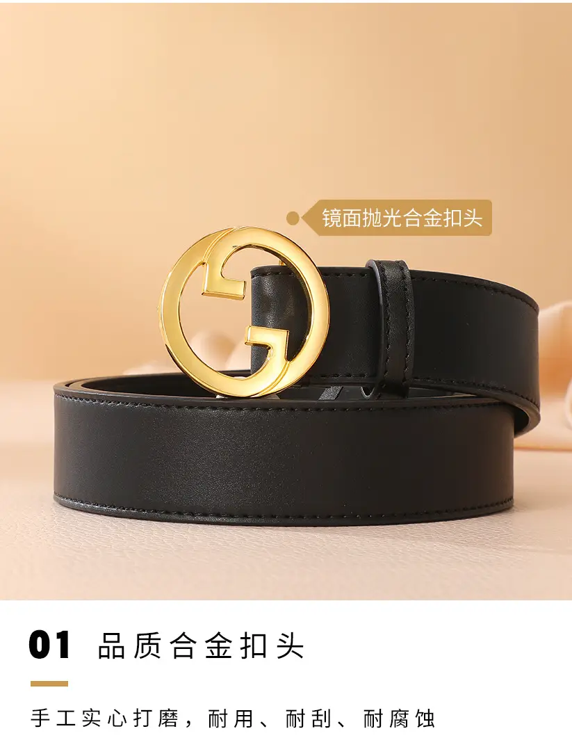 Women's Genuine Leather Belt with Gold Buckle — feature 8