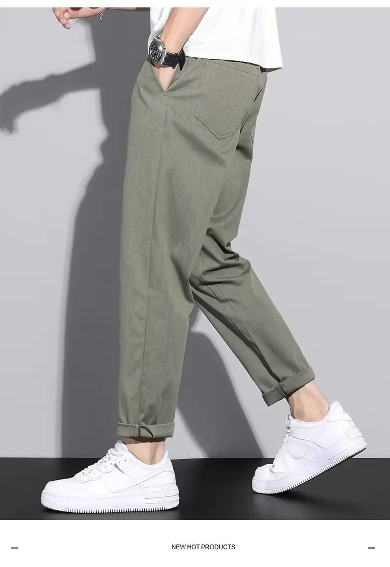Men's Green Straight Foot Casual Pants Spring Autumn 2024 — feature 13