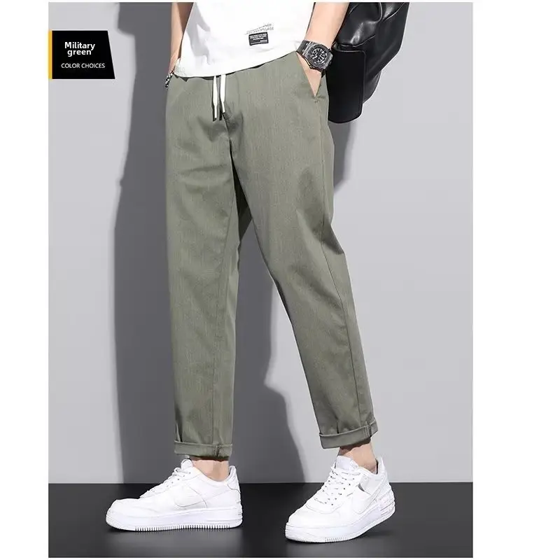 Men's Green Straight Foot Casual Pants Spring Autumn 2024 - Image 12