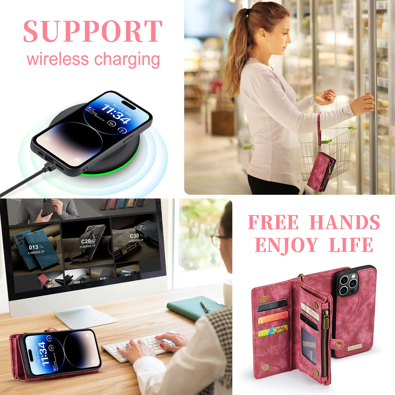 Blue Suede Zipper Wallet Phone Case for iPhone 14 Pro Max
