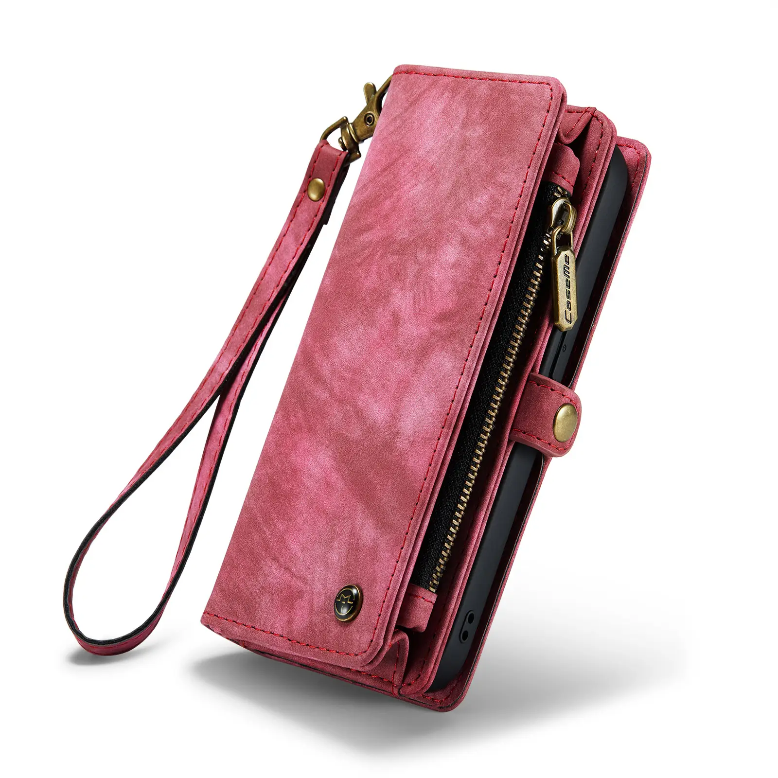 Blue Suede Zipper Wallet Phone Case for iPhone 14 Pro Max