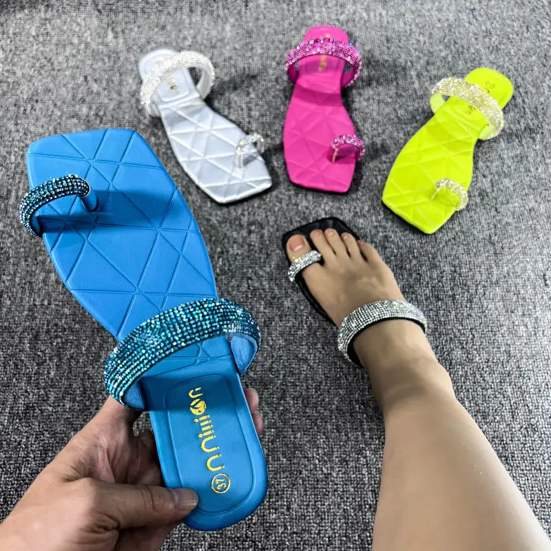 Women Rhinestone Thong Sandals Neon Colors