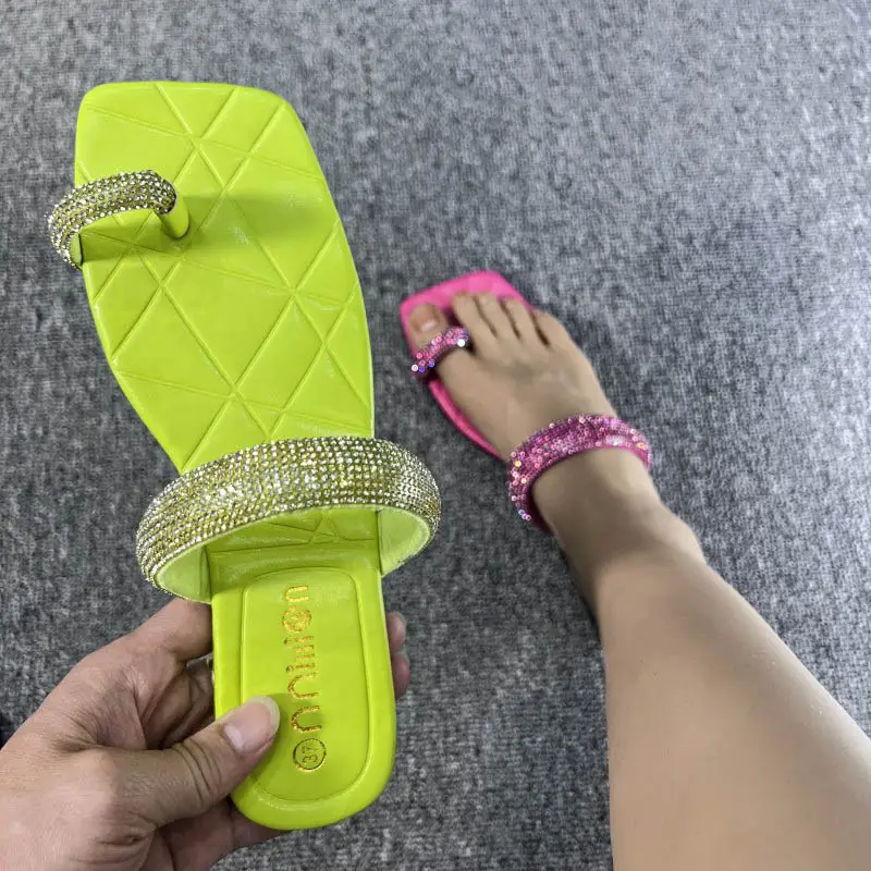 Women Rhinestone Thong Sandals Neon Colors