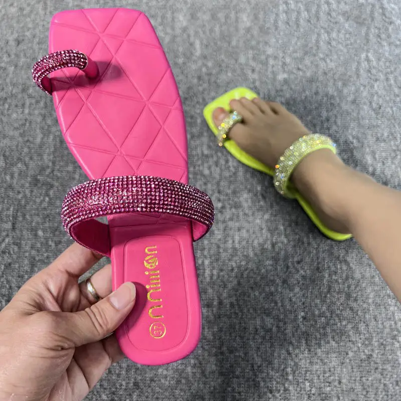 Women Rhinestone Thong Sandals Neon Colors
