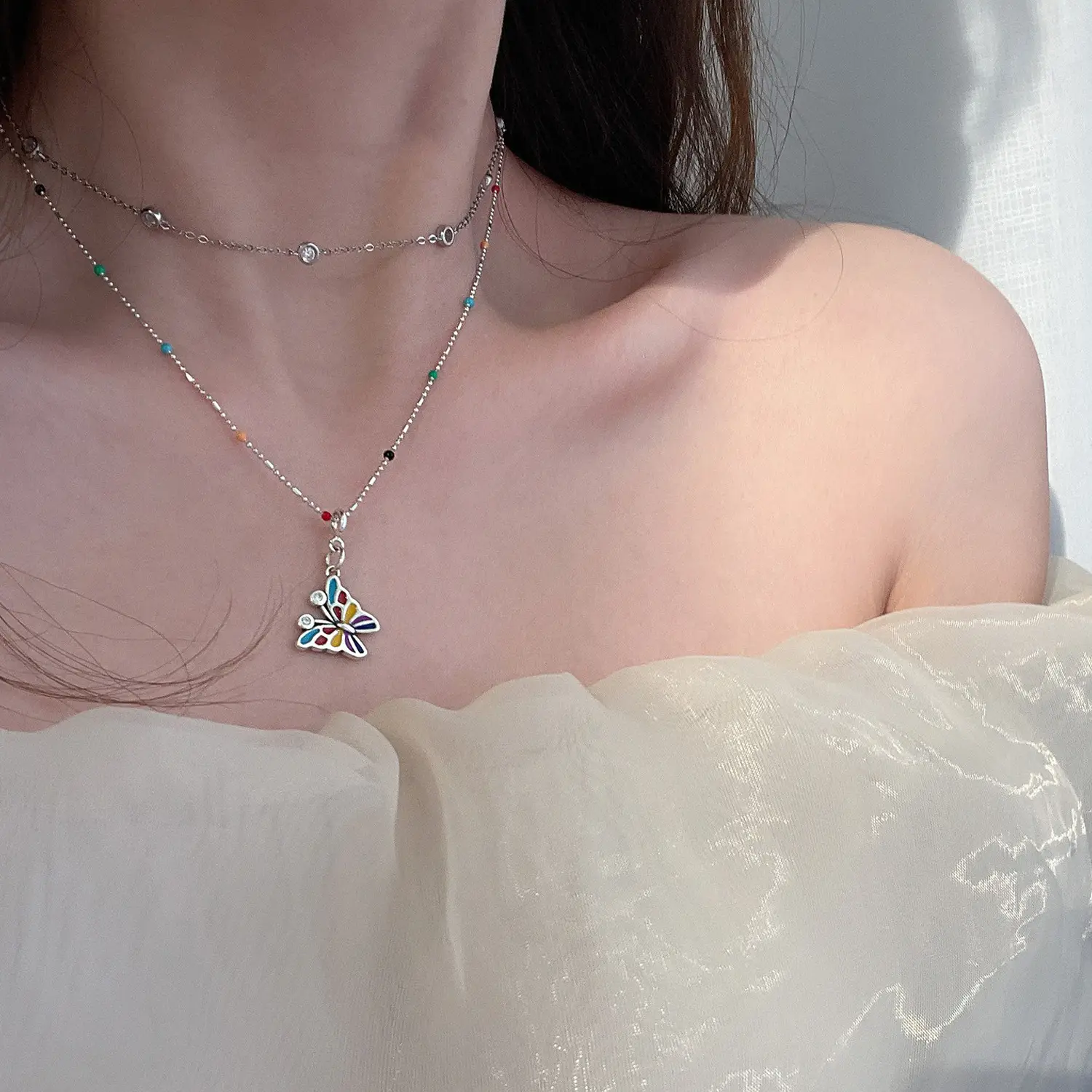 S925 Sterling Silver Rainbow Bean Clavicle Chain for Women - Image 4