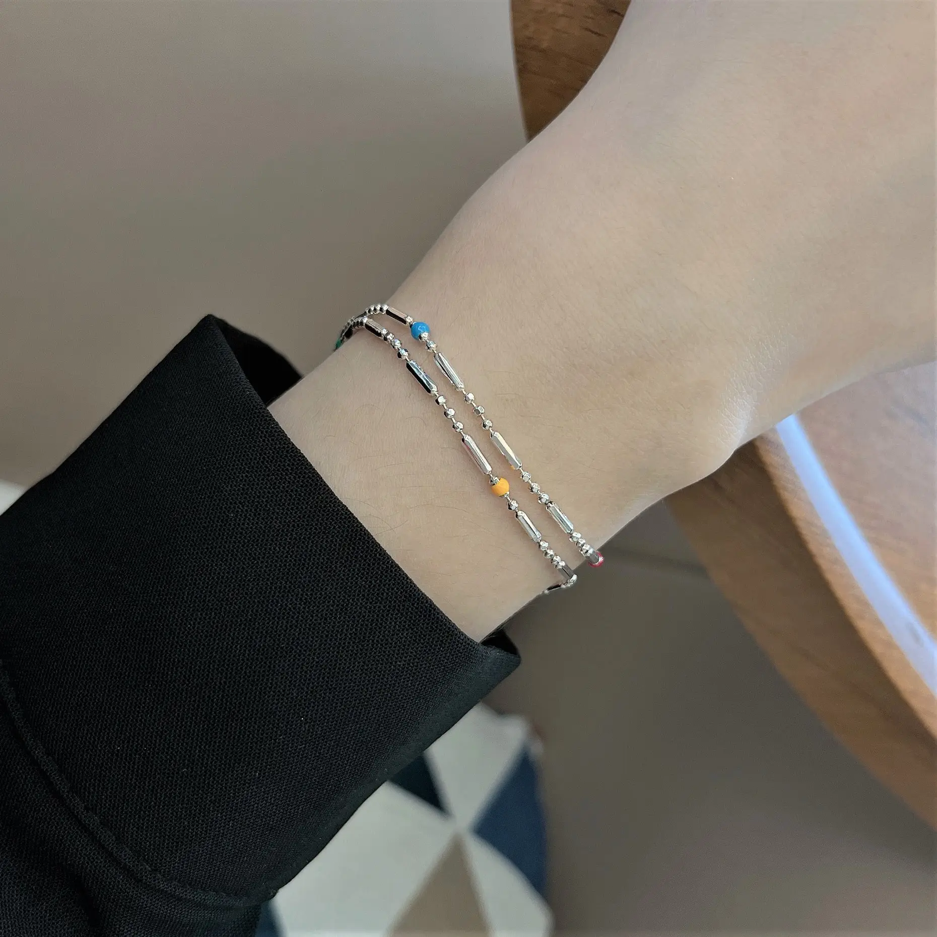 S925 Sterling Silver Rainbow Bean Clavicle Chain for Women - Image 2