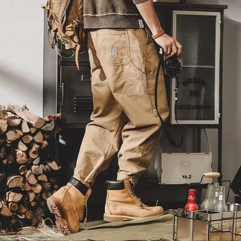 Men's American Heavy Cotton Croc Pants Brown Loose Fit