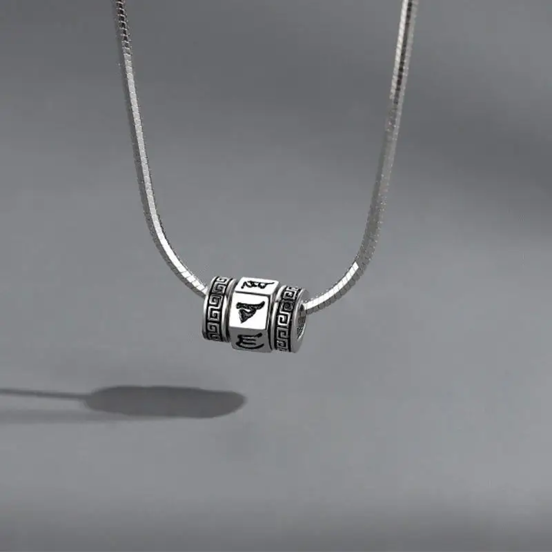 Men's Silver Snake Bone Necklace with Retro Rotatable Design
