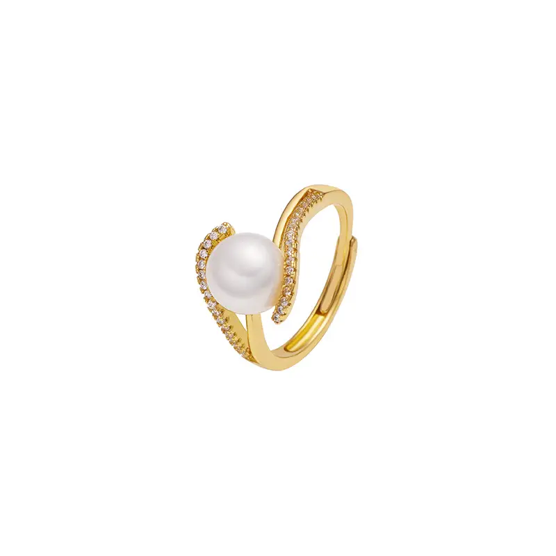 Korean Style Pearl & Diamond Adjustable Ring - Image 5