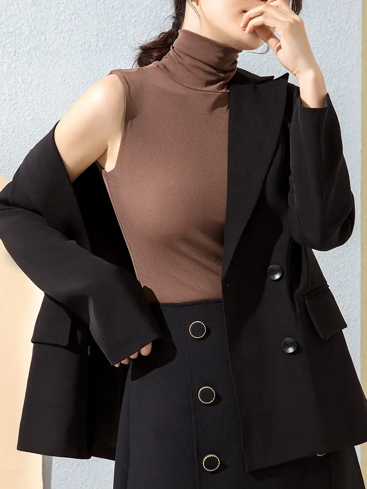 Women's Black Sleeveless High Collar Vest Base Layer Shirt - Image 16