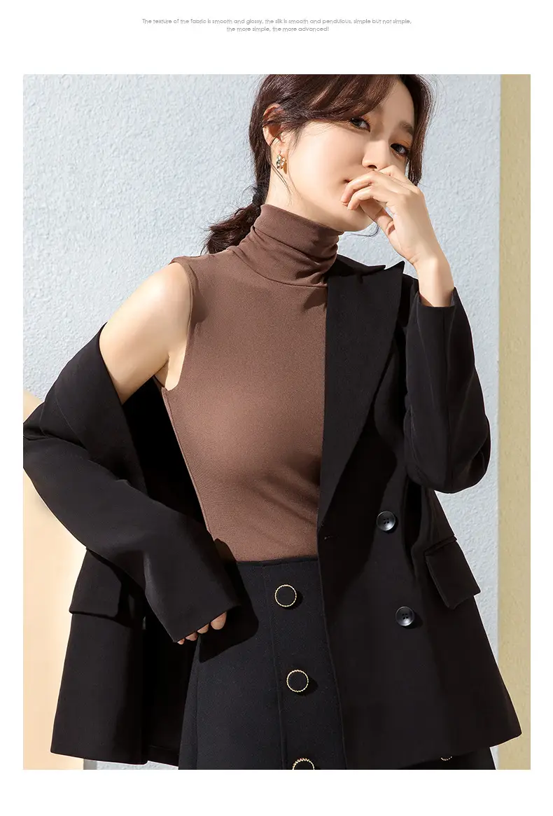 Women's Black Sleeveless High Collar Vest Base Layer Shirt — feature 11