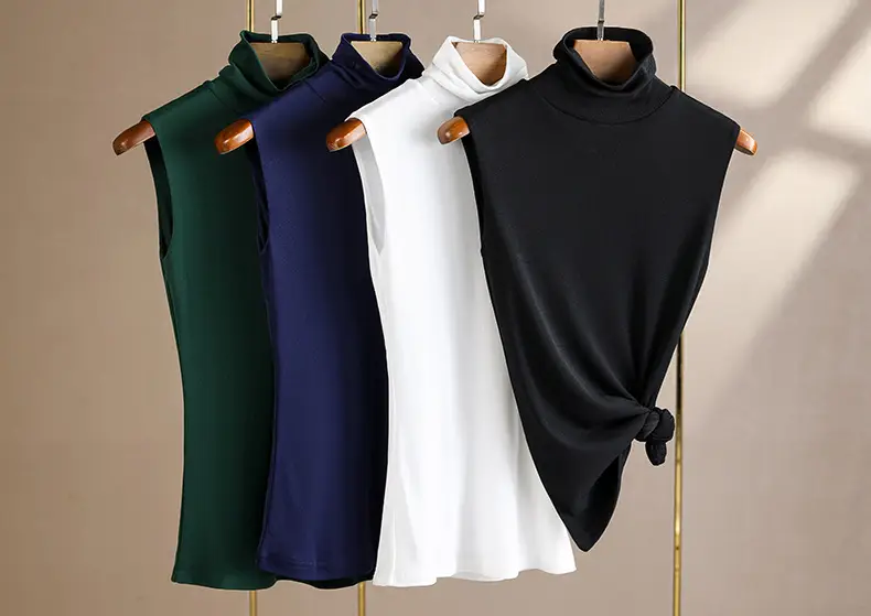Women's Black Sleeveless High Collar Vest Base Layer Shirt — feature 3