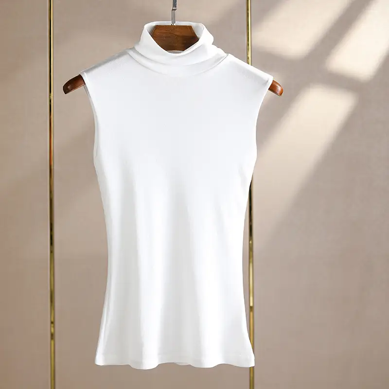 Women's Black Sleeveless High Collar Vest Base Layer Shirt - Image 3