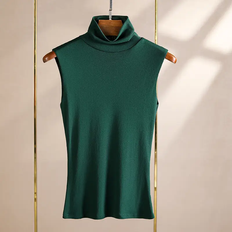 Women's Black Sleeveless High Collar Vest Base Layer Shirt - Image 6