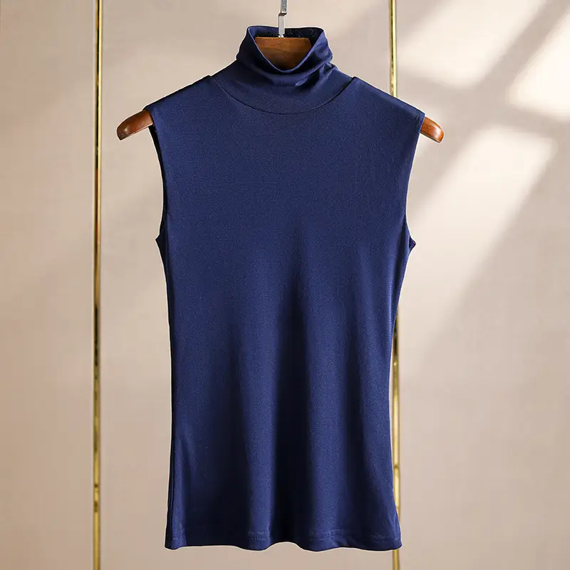Women's Black Sleeveless High Collar Vest Base Layer Shirt - Image 7