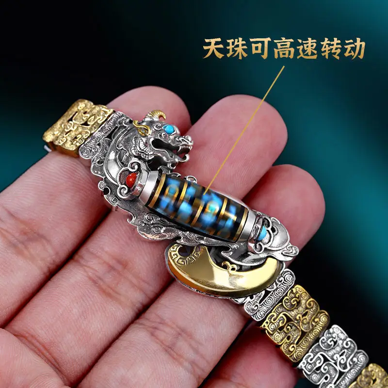 Nine-eye Sky beads bracelet sterling silver men's lucky retro personality trendy national fashion original niche design - Image 5