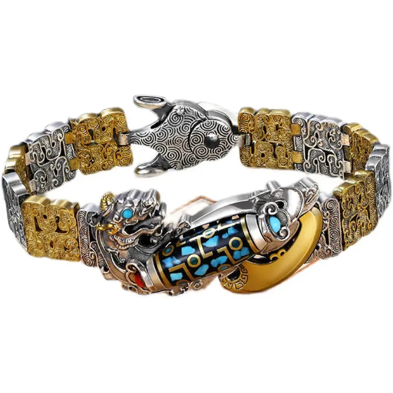 Nine-eye Sky beads bracelet sterling silver men's lucky retro personality trendy national fashion original niche design - Image 6