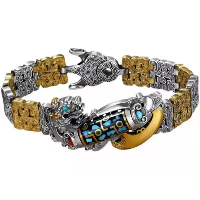 Nine-eye Sky beads bracelet sterling silver men's lucky retro personality trendy national fashion original niche design — feature 6
