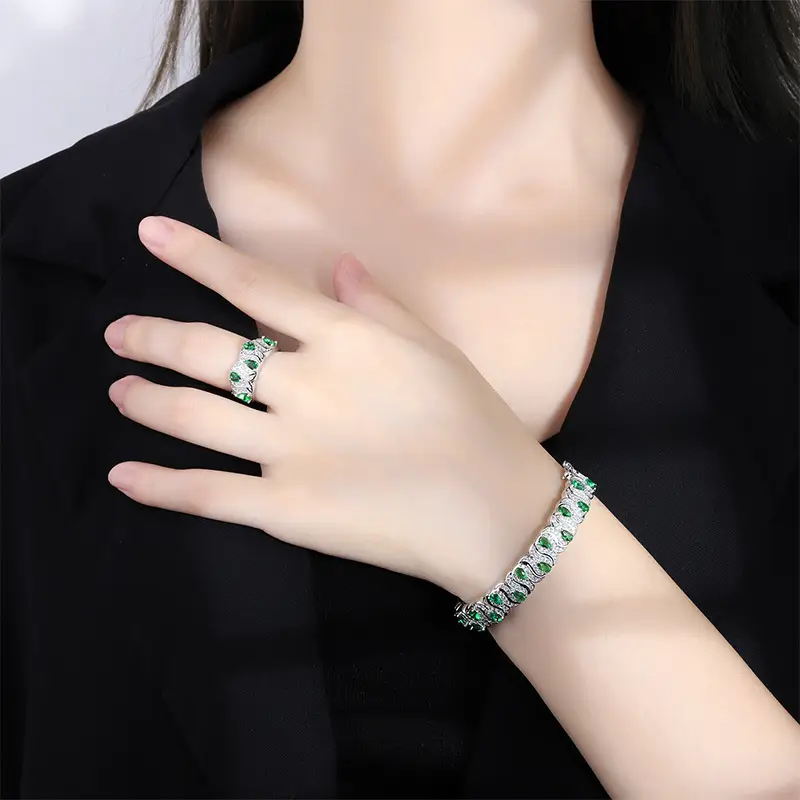 Luxury Emerald Gemstone Bracelet Set for Men Women - Image 4