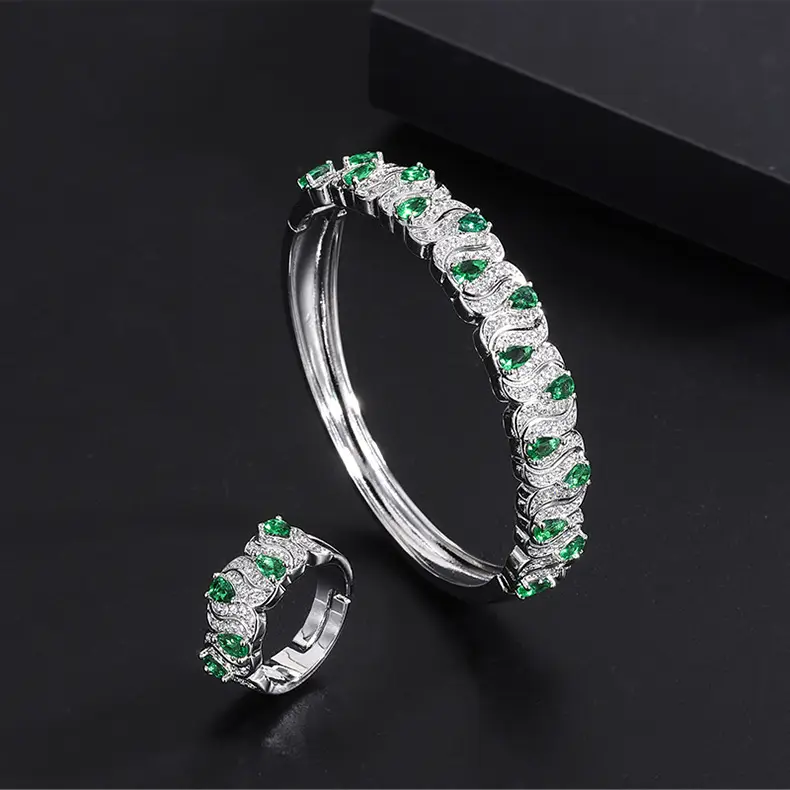 Luxury Emerald Gemstone Bracelet Set for Men Women - Image 2