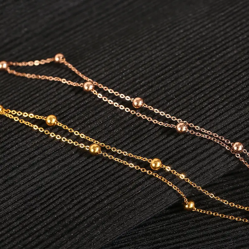 18k Gold Double Layer Transfer Bead Anklet for Women - Image 7