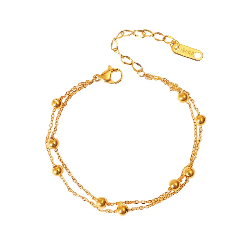 18k Gold Double Layer Transfer Bead Anklet for Women - Image 8