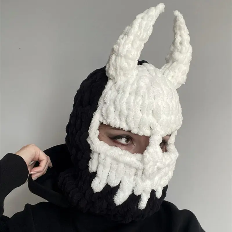 Devil Horn Knitted Warm Headmask with Big Rabbit Ears - Image 11
