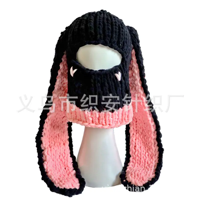 Devil Horn Knitted Warm Headmask with Big Rabbit Ears - Image 23