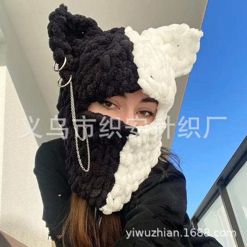 Devil Horn Knitted Warm Headmask with Big Rabbit Ears - Image 12