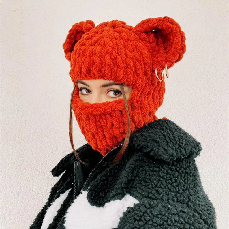 Devil Horn Knitted Warm Headmask with Big Rabbit Ears - Image 16