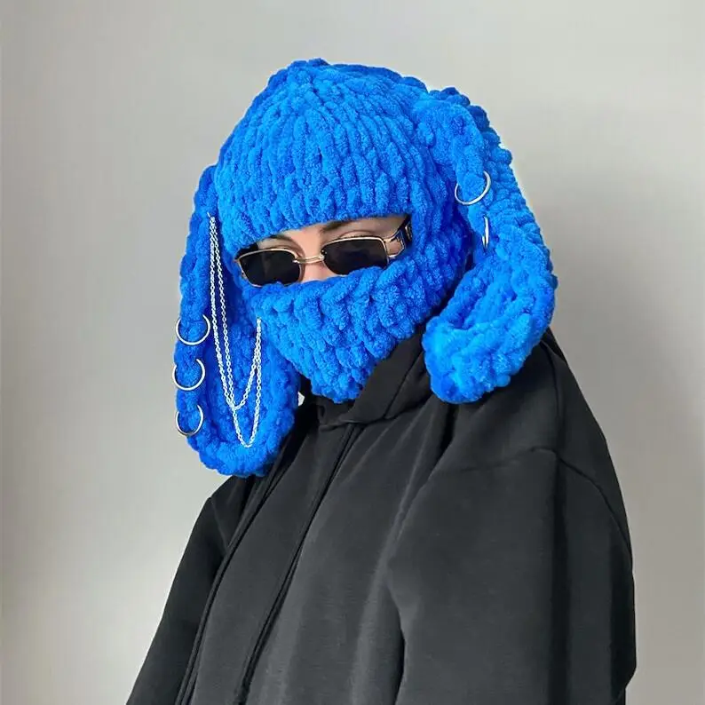 Devil Horn Knitted Warm Headmask with Big Rabbit Ears - Image 18