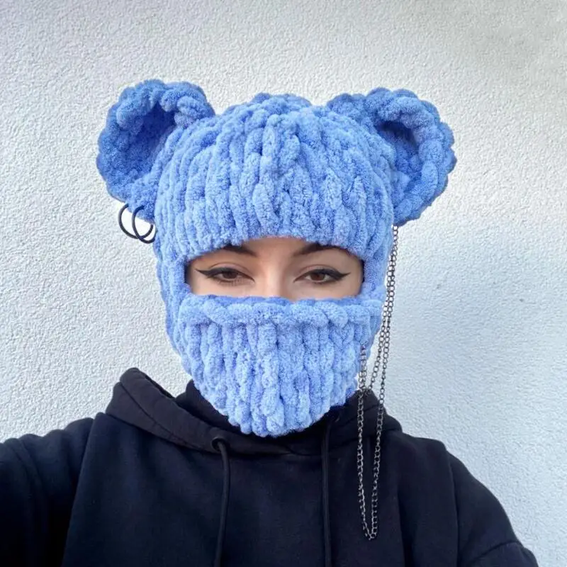 Devil Horn Knitted Warm Headmask with Big Rabbit Ears - Image 19