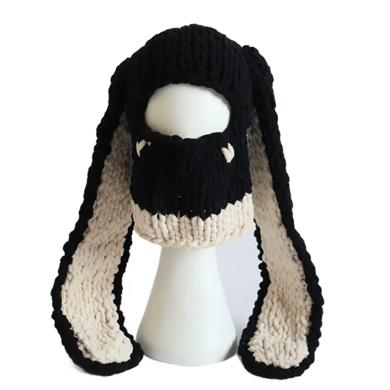 Devil Horn Knitted Warm Headmask with Big Rabbit Ears - Image 2