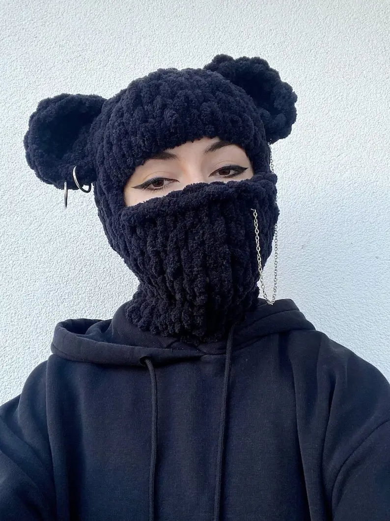 Devil Horn Knitted Warm Headmask with Big Rabbit Ears - Image 20